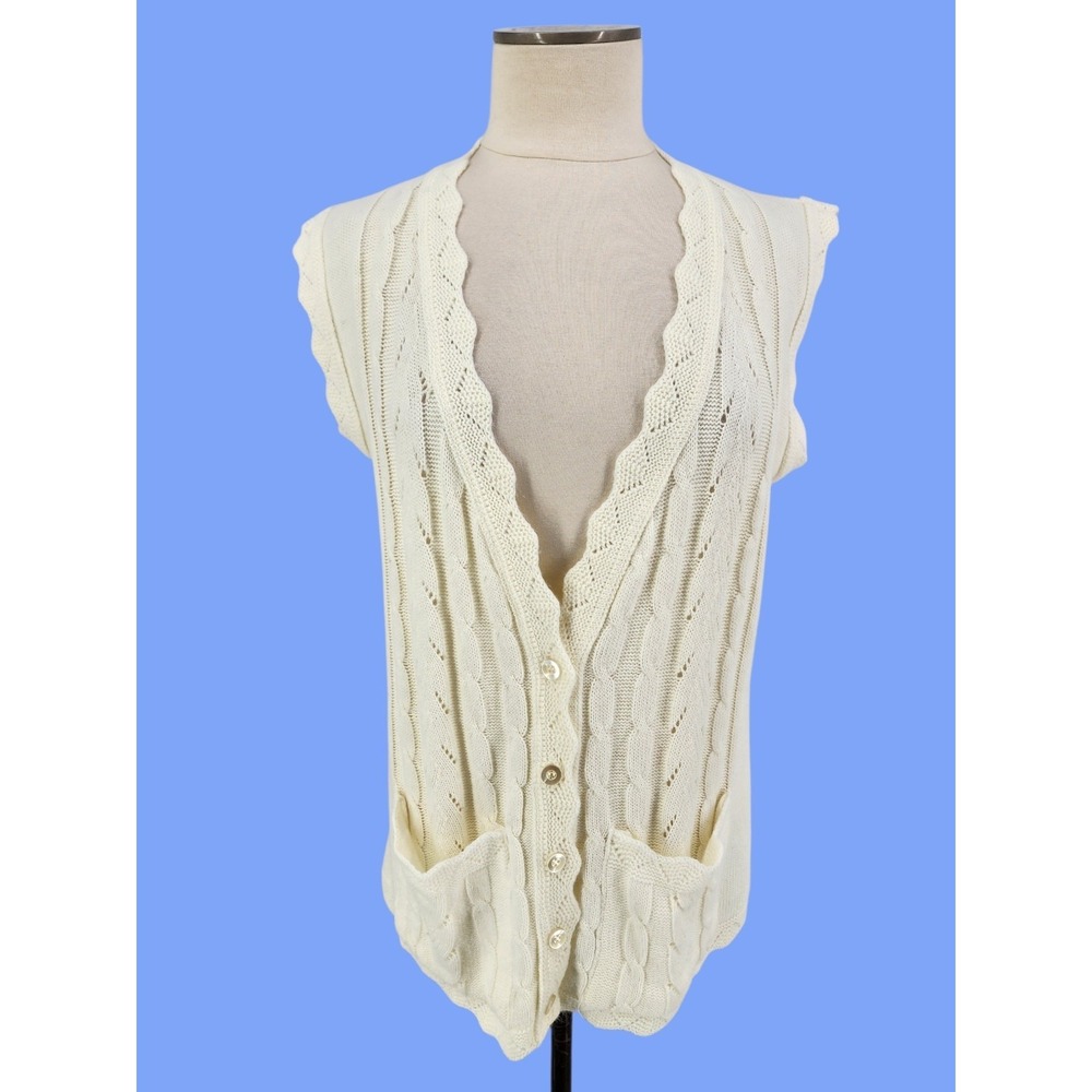 Vintage Cardigan Twee Grannycore Cable Knit Sweater Cottage Made USA Size Large?